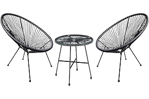 AGP ADVANCED GLOBAL PRODUCTIONS Garden Patio Furniture Set 3 Pieces, Acapulco Chair, Outdoor Seating, Glass Top Table and 2 Chairs, Indoor and Outdoor Conversation Set, Black