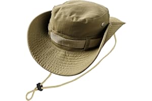 Chapeau de pêcheur et safari Kugooyi, classique avec mentonnière, pliable, style combat armée, randonnée, jardin, chasse, camping, boonie (kaki foncé), kaki foncé, taille