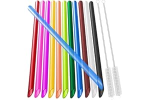 vgggrd 14 Wiederverwendbare Boba-Smoothie-Strohhalme mit 2 Bürsten, Bubble Tea Farbige 12 mm, BPA-freie Kunststoff-Strohhalme, Spitzes Design 26CM Lange