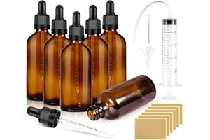 RYMALL Pipettenflasche 6Stk 100ml Apothekerflasche Pipette Bottles Braune Glasflasche, Innenstopfen mit Trichteraufkleber und Etikett, für Ätherisches Öl und Duftstoff