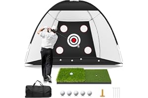 MUVPOH Golf Net: 10x7ft Golf Practice Net for Backyard Chipping Driving with Dual-Turf Golf Hitting Mat, All-in-1 Outdoor Indoor Golf Hitting Net with Multiple Targets, Golf Aid for Men/Golf Lovers