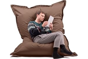 Avalon Cuscino Gigante Puff Pouf Poltrona Sacco Imbottito 600L Tessuto antistrappo/Impermeabile con Sacca Interna Jive 200x140cm per Bambini e Adulti Made in Italy Colore Marrone
