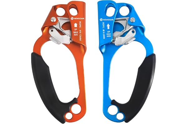 NewDoar UIAA & CE Certifié Main Ascendeur Bloqueur Poignée Ergonomique Escalade Arbre Arboriste Rappel Gear Équipement Corde Pince pour 8~13 MM Corde-Orange Gauche et Bleu Droit