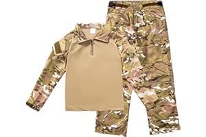 QIYUANT Niños Conjunto de Camiseta y Pantalones Táctico Airsoft Militar Camuflaje Primavera Verano Otoño Manga Larga Combate Caza Senderismo Camping Deportivo para Niño Niña Hombre Mujer