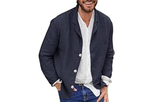 Beokeuioe Chaqueta Deportiva Sakko Hombre Casual Blazer Verano Traje de Lino Abrigo de un solo pecho Ajuste Holgado Botón Formal Traje de Negocios Chaquetas Adecuado para Fiesta