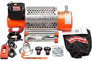 ‎WINCHMAX WINCHMAX 20000 lb / 9072 kg Original orangefarbene 24v elektrische Winde für schwere Bergung. 25m x 14mm Stahlseil und 1/2 Scharnierhaken. Doppelte drahtlose Fernbedienung.