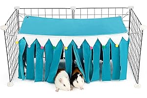 ONEJU Guinea Pig Hideout - Guinea Pig Corner Hideout, Four-sided Fringes, Rectangular Top and Washable Hides, Suitable Hides for Guinea Pigs and Rabbit, No Metal Fences, Blue