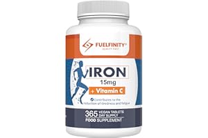 Gentle Iron Tablets high Strength 15mg + VIT C | 365 Days Supply | Tiredness and Fatigue Reduction | high Absorption Iron Supplements for Women & Men | Vegan | FuelFinity® Superlative Quality (1 Pack)