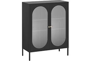 HOMSTEEL Buffet Sideboard Cabinet, Metal Storage Cabinet with Hazy PC Board Doors, Two Color Handles, Liquor Cabinet with Adjustable Shelves for Kitchen, Dining Room, Living Room, Black