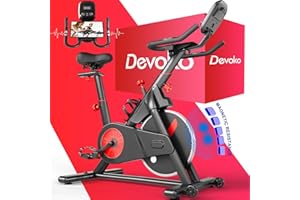Devoko Bicicleta estática profesional silenciosa con resistencia magnética, para interiores, con monitor LCD, con funda de asiento suave, 150 kg, color negro