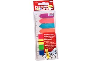 Cathedral Products Repositionable Neon Index Tabs with Guide 45mm x 12mm | Pack of 200 | Assorted Colours | Includes Clear Rule for Easy Positioning