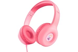 Trust Nouna Casque Filaire Audio pour Enfant 4-10 Ans avec Limite de Volume (85dB), Ecouteurs Filaire Pliable avec Micro et Autocollants, Connexion 3.5mm, Casque pour Switch, Tablette, Musique, Rose
