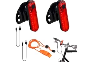 BLOOMIQUE 2PCS Rear Bike Lights, Bring A Whistle LED Rear Bike Tail Lights Ultra Bright USB Rechargeable Rear Bike Lights Waterproof Cycling Taillight Accessories Fits On Bikes Or Helmets 4 Flashing Modes
