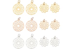 DICOSMETIC 304 Abalorios Huecos de Chakra de Acero Inoxidable, Abalorios de Flor de la Vida, Abalorios Geométricos para la Fabricación de Joyas