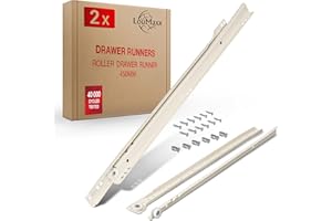 LouMaxx Drawer Runners 450 mm | 2-Pack (1 Pair) White Drawer Runner | Drawer Slide System with Partial Extension | Smooth Drawer Sliders in Cream White