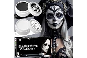 SEO-FANALLY Trucchi Bianco e Nero per Viso Halloween, Trucchi Halloween Make up, Trucco Halloween Bambini Donna Adulti, Bianco e Nero Body Painting per Carnevale Feste Clown Effetti Speciali Sfx