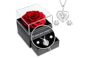 Yamonic Rosa Eterna Regalo Donna,Rosa Stabilizzata con Collana Argento 925 Donna, Idea Regalo per Lei,Ti Amo per Sempre,Regalo San Valentino per lei,Regalo Donna Natale Compleanno Anniversario