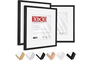 HIMEETIME® 3x Marco de Fotos 30x30 cm,Madera de Ayous,Negro,Marco con Paspartú 20x20cm | Marco Vidrio Irrompible 30x30 Cuadrado Mediano,Solo para Exhibición en Pared