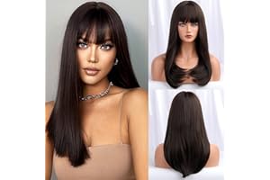 HAIRCUBE 51 cm peruka naturalna prosta głęboki brąz, dla kobiet, miękkie włosy, syntetyczna peruka z pogrubionymi włosami