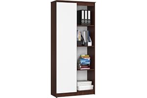 AKORD | Libreria per ufficio CLP 80cm | 4 Ripiani esterni 1 Anta | Scaffale Soggiorno | Porta Libri | Mobile Moderna con Ripiani | Salvaspazio | Librerie da Terra | Wengé/Wit