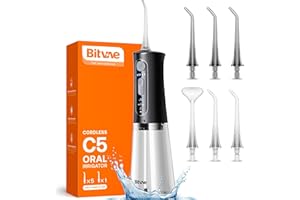 Bitvae Jet Dentaire Hydropulseur et Irrigateurs Oral avec 3 Modes de Pression d'eau et 5 Embouts Remplaçables, USB Chargé, Rechargeable et Étanche IPX7(Noir)
