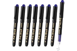 EYEYE Set de 8 Plumas Estilográficas - Plumas Estilográfica Desechables Plumín de Acero, Resistente y Suave con el Papel - Azul - Plumín Extrafina