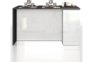 WHOUS Isola Cucina SOLE con 2 Ante, Tavolo da Pranzo e Piano di Lavoro, Ideale per Open Space e Spazi Ridotti, 160x90x90 cm, Bianco Lucido e Report
