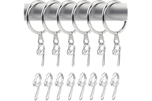 ASIWUJING 52 Set Metal Curtain Rings Drapery Hanging Rings with Metal Curtain Hooks for Curtains and Rods, 30 mm Internal Diameter