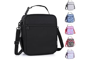 hombrima Kids Insulated Lunch Box Bag, Thermal Picnic Cool Bags with Adjustable Strap for Adults Children Women Men Boys Girls School Work(Black)