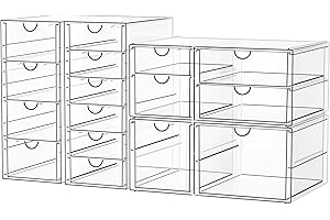 SortNStore Schreibtisch Organizer with 16 Schubladen: 4er-Set Make up Organizer mit Anti-Rutsch-Pads | Stapelbare Schubladenbox für Kosmetik, Bürobedarf, Werkzeug, Bausteine