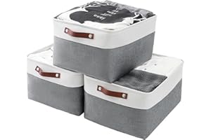 Mangata Cestas de almacenaje de tela, grandes cajas de almacenamiento con asas para armario, estantes, armario (Grande, 3pcs)