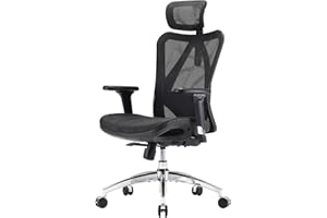 SIHOO Chaise de Bureau Ergonomique pour Ordinateur avec appuie-tête réglable, Dossier et accoudoirs en Maille Noir Mesh Chiar