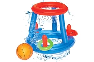 SDYGDB Children's Inflatable Basketball Hoop Swimming Pool Water Floating Objects Throwing Ring Basketball Hoop Toys Set for Swimming Pool Beach Camping Water Ball Game((blue + Red) basketball stand)