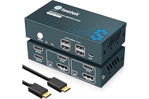 Steetek HDMI+DisplayPort KVM Switch 2 PC 2 Monitor 4K@60Hz, USB2.0, KVM Dual Monitor con USB2.0, DP 1.2, HDMI 2.0, Interruttore a pulsante, KVM Switch 2 Monitor con 2 cavi HDMI e 2 PD e 2 cavi USB