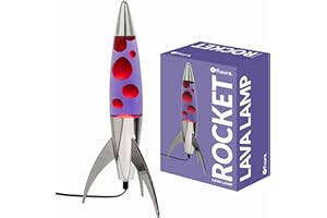 fisura. - Lampe à lave violette rocket. Base chromée, liquide violet et lave rouge. Lampe à lave rétro avec ampoule de rechange. Dimensions: 20 cm x 20 cm x 45 cm.