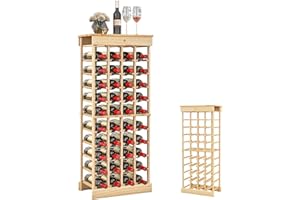 KOMFOTTEU Botellero Vertical para 40 Botellas, Estante para Botellas de Madera de Pino, Armario de Vino de 10 Niveles, Soporte de Botellas para Cocina, Bar, Bodega, 46 x 27,5 x 113 cm