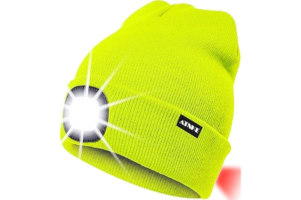 ATNKE 8LED Bonnet Lumineux en Tricot, Capuchon de Lampe-Phare Rechargeable USB et Lampe de signalisation étanche Ultra-Brillante et feu Clignotant Rouge