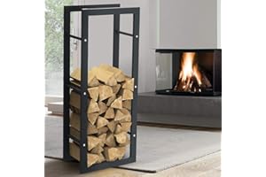 BAKAJI Portalegna Verticale Supporto Scaffale Rettangolare in Metallo Porta Legna da Interno Esterno Legnaia Casa Giardino per Camino Caminetto Stufa Design Moderno (100 x 25 x 40 cm)