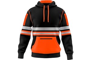 TORO ACTIVA Mens Hi Vis Work Wear Pullover Hoodie Safety Reflective Tape High Viz Sweatshirt Hoodie High Visibility Top Multi Zipper Pockets S-2XL