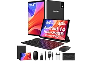 FLYCOAY 2K FHD Tablet 10,3 Inch Android 14,Octa-Core 2.0 GHz, 4G LTE+5G WiFi, 36GB RAM+256GB ROM (2TB TF), 8000mAh,13MP+8MP, GPS/BT5.0, Tablet with Keyboard, Mouse, Metal Body(Black)