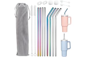 Rierousy 8 sztuk słomek ze stali nierdzewnej, długość 31 cm, metalowe słomki do napojów Stanley Adventure Quencher 30oz, słomki wielokrotnego użytku, słomki do picia ze stali nierdzewnej z 2