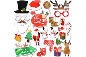 ‎HOWAF HOWAF 25 Stücke Weihnachten Photo Booth Weihnachts Foto Requisiten Kit Fotobox Accessoires Weihnachten Dekoration Hochzeit Geburtstag