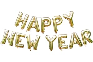 ‎CAVORE Cavore Luftballon Happy New Year Banner in Gold metallic – XL Schriftzug-Girlande zum Aufhängen für eine stilvolle Silvester Deko 2024