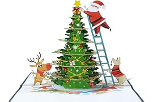 KOCENTRAL Santa Claus decorating Christmas Tree 3D Pop Up card.A Delightful holiday surprise greeting card gift for kids, friends, family and loved ones. For Christmas decor and parties.15cmx15cm