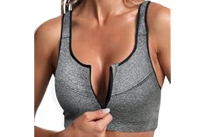Angxiwan Sports Bras for Women UK High Impact Zip Front Wireless Bra Ladies Plus Size Crop Top Vest Padded Seamless Activewear Bras for Yoga Gym Workout Fitness