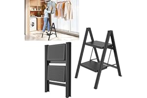 SAILUN Folding Step Ladder, 2-Step, Steel Construction, Non-Slip Rubber Mats, Widened Steps, 250KG Load Capacity, Suitable for Home, Office, Garage, Black