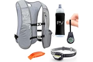 PACEVIVE Running Hydration Vest with 500ml Water Bottle – Lightweight Adjustable Reflective Running Vest for Men & Women, Waterproof Phone Pocket Headlamp 6 Storage Pockets for Marathon Trail Running & Cycling