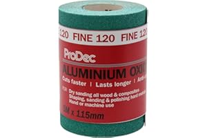 ProDec 5m Roll 120 Grit Grado fine verde ossido di alluminio carta abrasiva per la levigatura di legno, vernice, gesso, stucco, metallo e altro, 115 millimetri di larghezza carta abrasiva