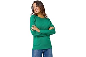 Roman Originals Soft Jumper for Women UK Ladies Winter Autumn Sweater Knit Knitwear Round Crew Neck Top Plain Lightweight Comfy Long Sleeve Split Hem Everyday Daywear