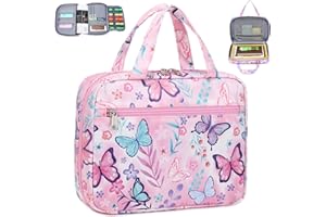 Octsky Bible Covers Bible Case for Women Girls Bible Book Carrying Bags Kids Scripture Case Church Bag Bible Protective with Handle Pockets Zippered Pocket (Butterfly Pink)